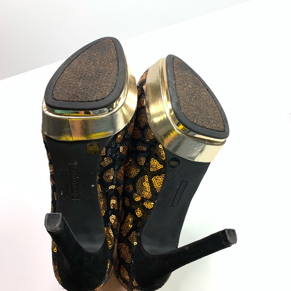 Vince Camuto Heels Gold Black Sequin Semi Platform - Picture 6 of 7
